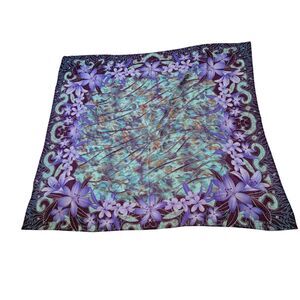 Gottex 100% Silk Scarf/Wrap Floral Multicolor 52" X 55.5” Purple & Blue